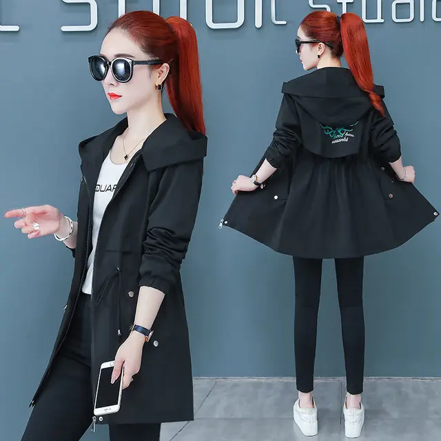 Korean Style Slim And Thin Temperament Autumn Windbreaker Women Mid length Student Jacket Women Black - Shop at LoveMi