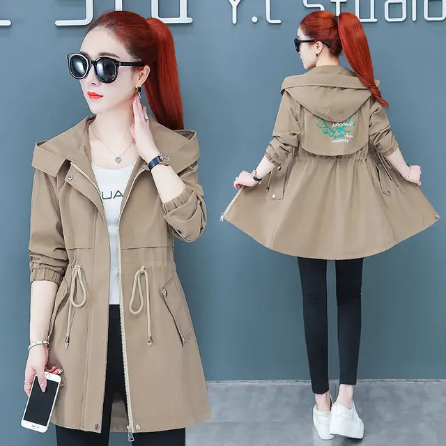 Korean Style Slim And Thin Temperament Autumn Windbreaker Women Mid length Student Jacket Women Khaki - Shop at LoveMi