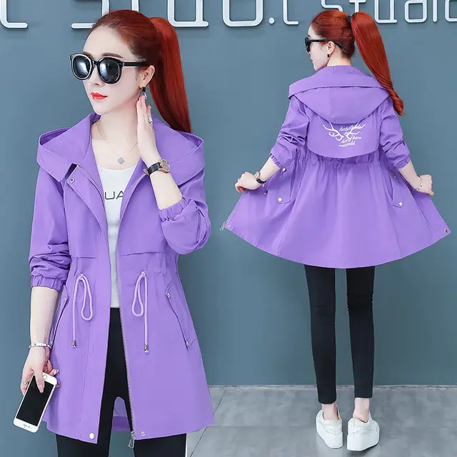 Korean Style Slim And Thin Temperament Autumn Windbreaker Women Mid length Student Jacket Women Purple - Shop at LoveMi