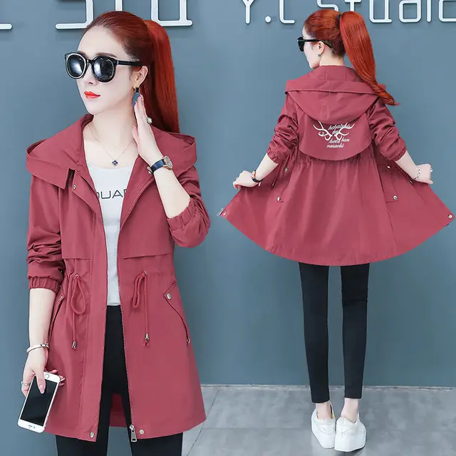 Korean Style Slim And Thin Temperament Autumn Windbreaker Women Mid length Student Jacket Women Red - Shop at LoveMi