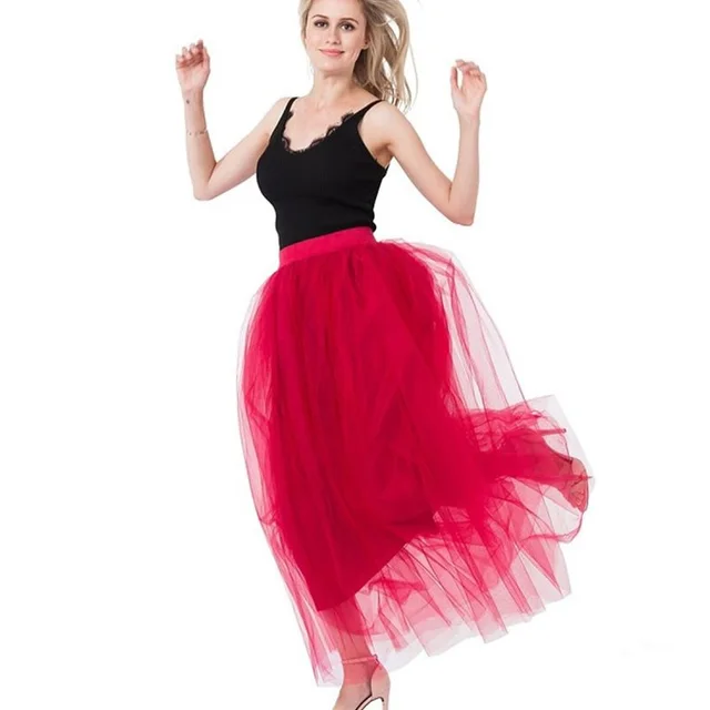Lace Princess Tulle Long Drees Tutu Skirts For Women Wine Red - Shop at LoveMi