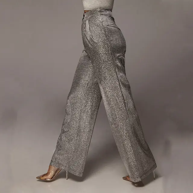 Loose Trousers With Elastic Waist Silver - Shop at LoveMi