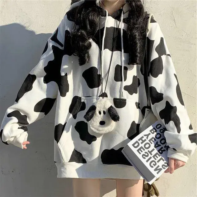 Hooded Sweater Girl Top Loose Cute Jacket White - Shop at LoveMi