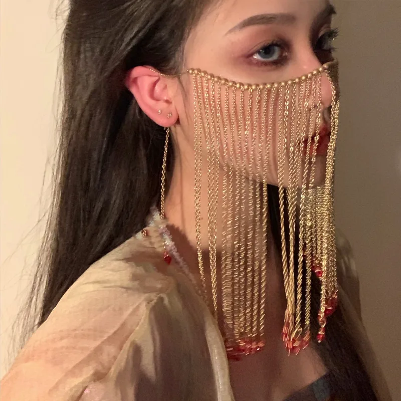 Ins Wind Retro Exotic Princess Temperament Pearl Drop Fringe Hair Accessory - Gold - View 1