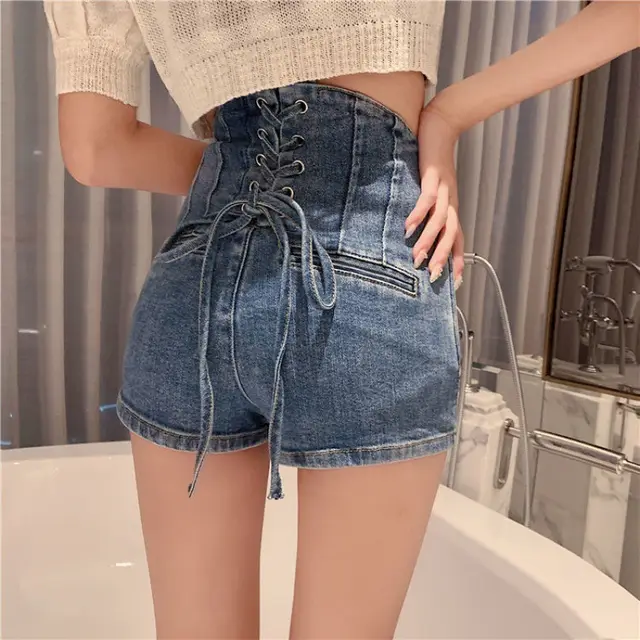 Back Strap Tight Fitting Hip Denim Shorts Women's Waist Slimming Shorts Blue - Shop at LoveMi