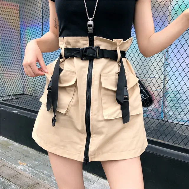 Women's Summer High Waist A Line Black Short Skirt In Dress Khaki - Shop at LoveMi