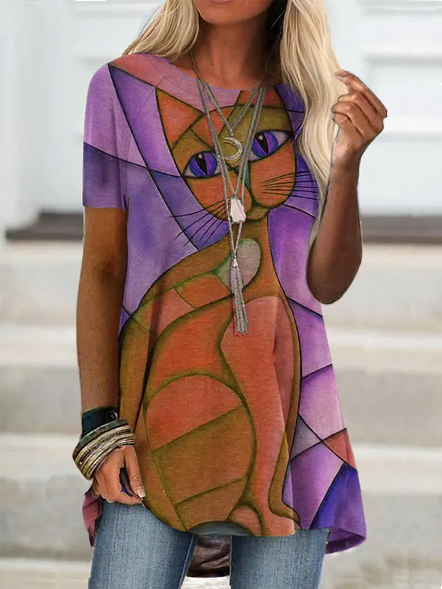 Fashion Women's Short sleeved Digital Printing T shirt Orange - Shop at LoveMi