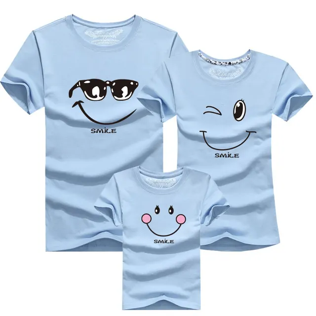 Round Neck Half Sleeve Family Outfit For A Family Of Three Light Blue - Shop at LoveMi