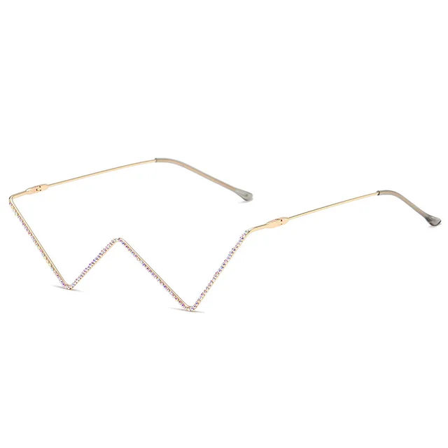 Metal Diamond studded Glasses Half frame Street Shooting V shaped Decorative Frame C03 - Shop at LoveMi