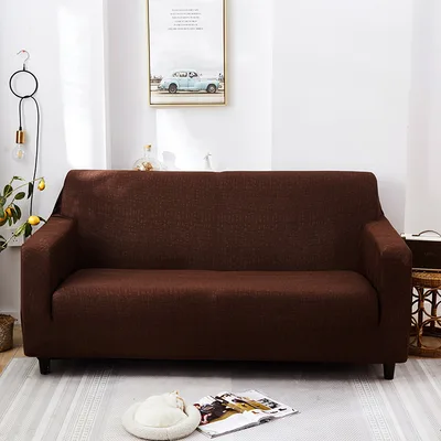 Solid Color All inclusive Universal Fabric Stretch Full cover Sofa Cover Dark Coffee - Shop at LoveMi