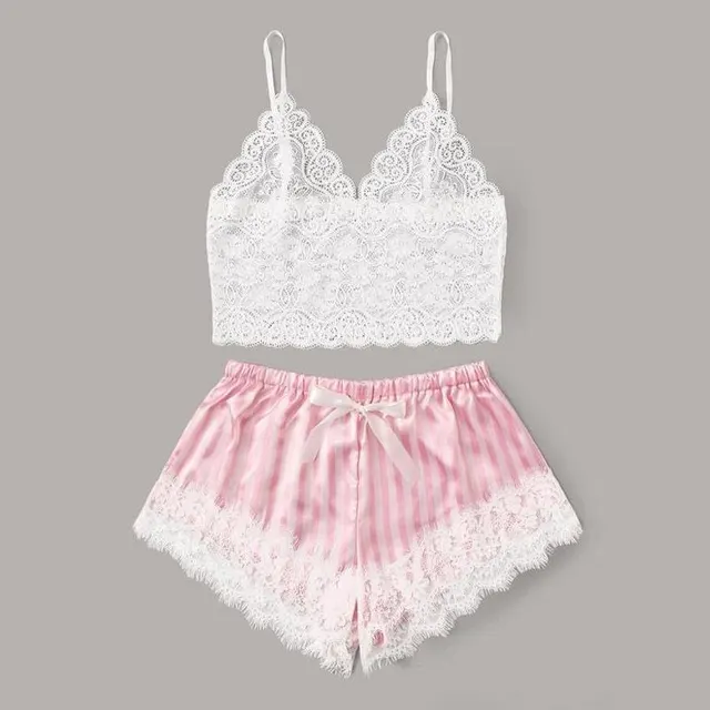 Sexy Lace Split Pajamas Set Pink - Shop at LoveMi