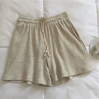 Waffle Fabric Cotton Shorts Women's High Waist A-line Wide-leg Hot Pants - Creamywhite