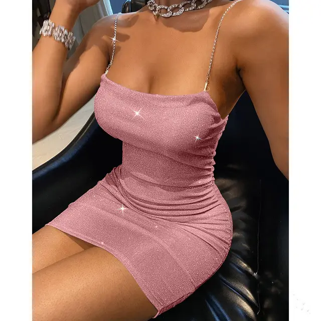 Women Fashion Spaghetti Strap Mini Dress Slip Dress Women Sexy Pink - Shop at LoveMi