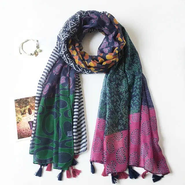 Anti Sai Silk Scarf Women Geometric Cashew Print Thin Cotton And Linen Scarf - Shop at LoveMi