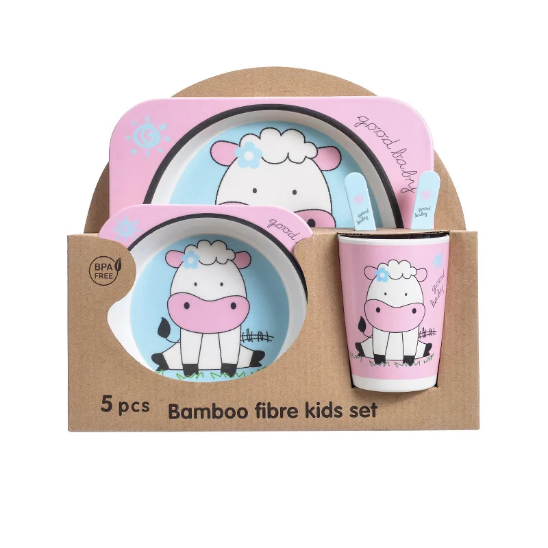 Baby Natural Bamboo Tableware Set - Powder Cow