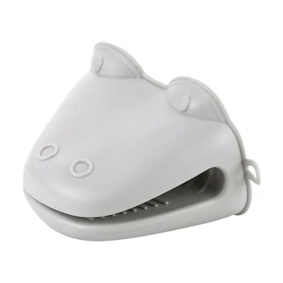 Thickened Oven Gloves High Temperature Resistant Cartoon Hippo Silicone Hand Clip Grey - Shop at LoveMi