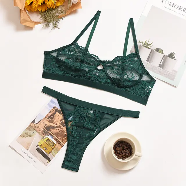 Women's Multicolor See Through Lace Sexy Non Steel Ring Split Suit Dark Green - Shop at LoveMi