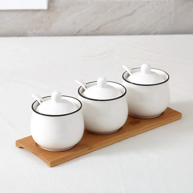 Seasoning Jar Seasoning Bottle Salt Monosodium Glutamate Seasoning Box Set Household Drum Black Line - Shop at LoveMi