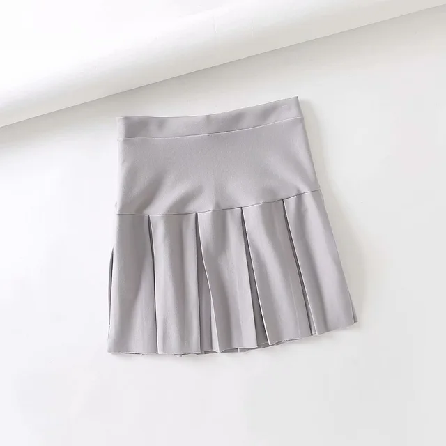 High Waist Elastic Pleated Knit Skirt Grey - Shop at LoveMi