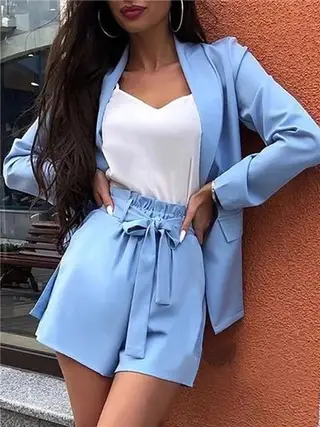 Temperament Women's Fashion Casual Lapel Cardigan - Blue