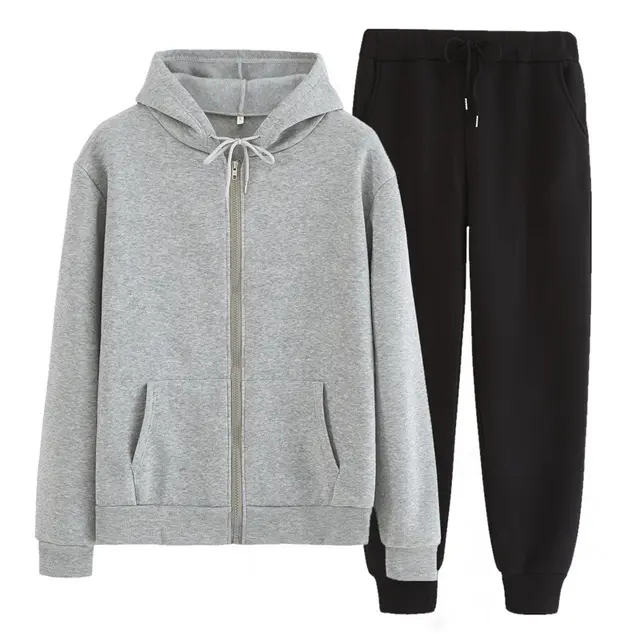 Two piece Hooded Sweater With Zipper In Autumn And Winter Grey - Shop at LoveMi