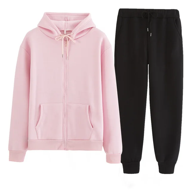 Two piece Hooded Sweater With Zipper In Autumn And Winter Pink - Shop at LoveMi