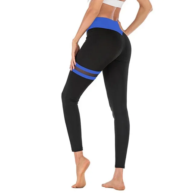 Thigh Double Ring Contrast Color Yoga Pants High Stretch Leggings Blue - Shop at LoveMi