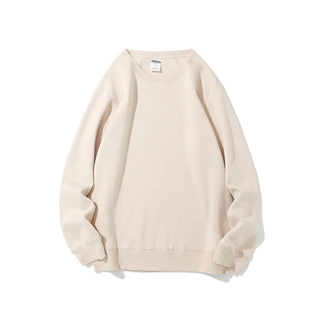 Round Neck Pullover Loose Casual Solid Color Plus Velvet Sweater Khaki - Shop at LoveMi