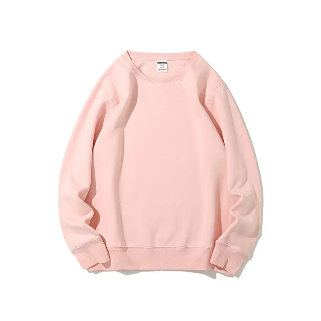 Round Neck Pullover Loose Casual Solid Color Plus Velvet Sweater Light Pink - Shop at LoveMi