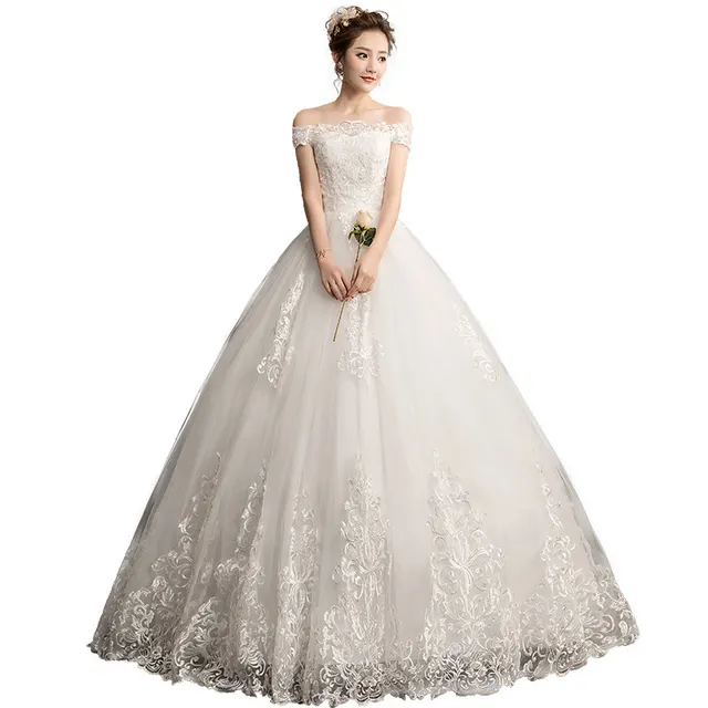 Shoulder to shoulder Bride Korean Version Of Dreamy Slim And Simple Maternity Wedding Dress White - Shop at LoveMi