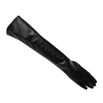 Sexy Leopard Touch Screen Gloves Winter Women PU Black 50cm Long Simulation Leather Coffee - Shop at LoveMi