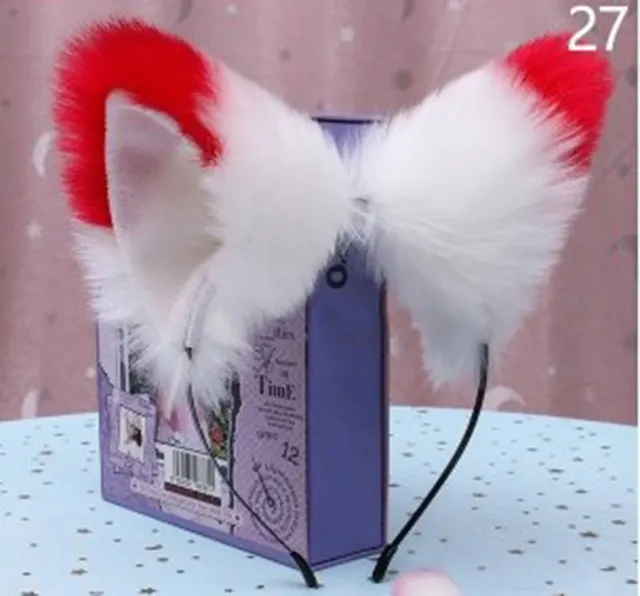 Anime Cat Girl Hair Hoop Headband Cat Ears Red White - Shop at LoveMi