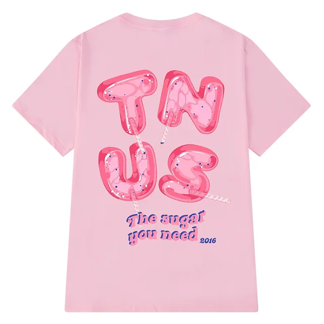 Graffiti Printed Short sleeved Retro College Loose Cartoon T shirt Pink - Shop at LoveMi