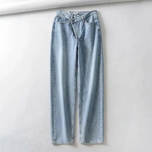 High Waist Denim Straight leg Pants Ins European And American Style Old Pants Trousers Blue - Shop at LoveMi