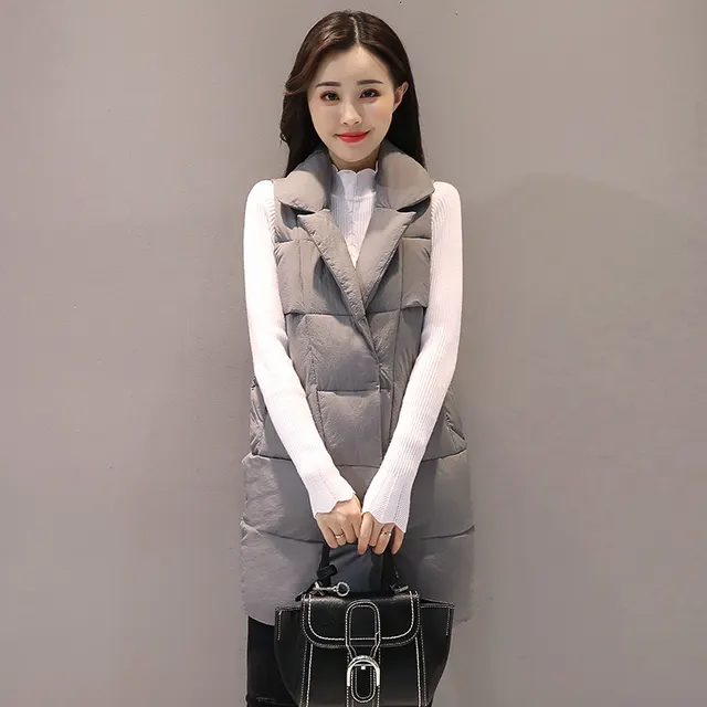 Women'S Down Cotton Vest Mid Length Cotton Vest Keeps Warm In Autumn Korean Version Grey - Shop at LoveMi