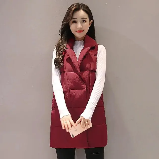 Women'S Down Cotton Vest Mid Length Cotton Vest Keeps Warm In Autumn Korean Version Wine Red - Shop at LoveMi