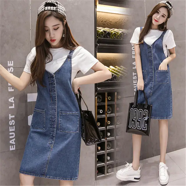 Denim Suspender Skirt Women's Student Mid length Suspender Base Skirt Jeans Blue - Shop at LoveMi