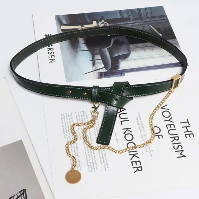 Cross border Simple All match Belt Belt Chain Pin Buckle Female Leather Girdle Dark Green - Shop at LoveMi