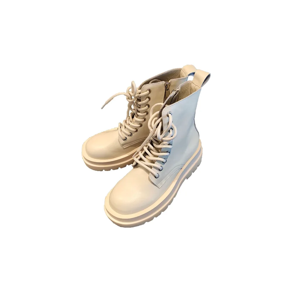 British Style Women's Leather Thick soled Increased All match Women's Boots White - Shop at LoveMi