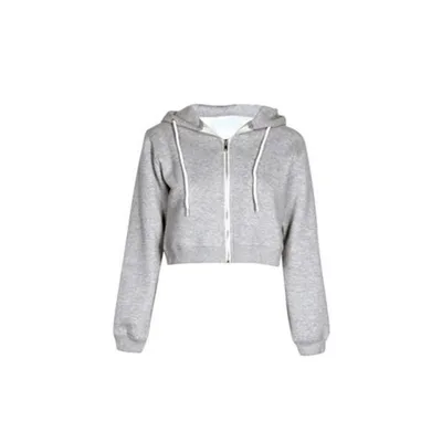 Women's Solid Color Hooded Short Zipper Sweater Light Grey - Shop at LoveMi