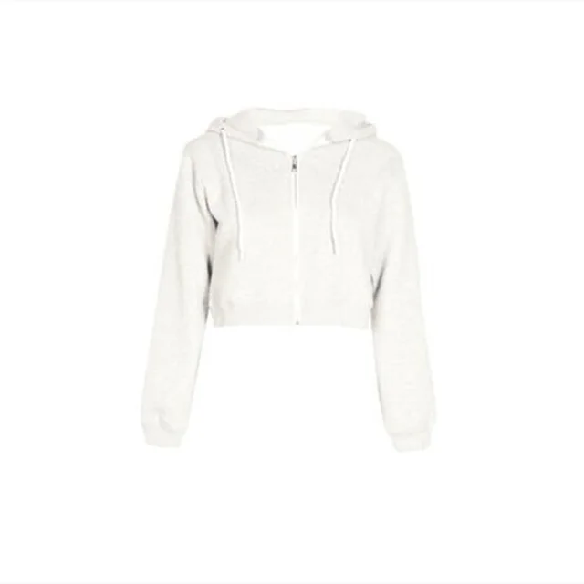Women's Solid Color Hooded Short Zipper Sweater White - Shop at LoveMi