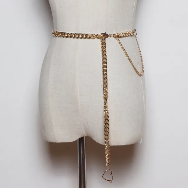 Simple And Versatile Decoration Small Leather Belt Fashion Belt Thin Metal Waist Chain Golden - Shop at LoveMi