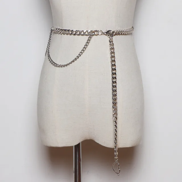 Simple And Versatile Decoration Small Leather Belt Fashion Belt Thin Metal Waist Chain Silver - Shop at LoveMi