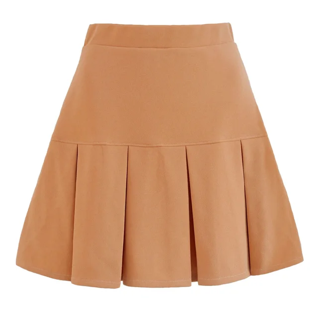 Fashion All match Stretch High Waist Pleated Skirt Khaki - Shop at LoveMi