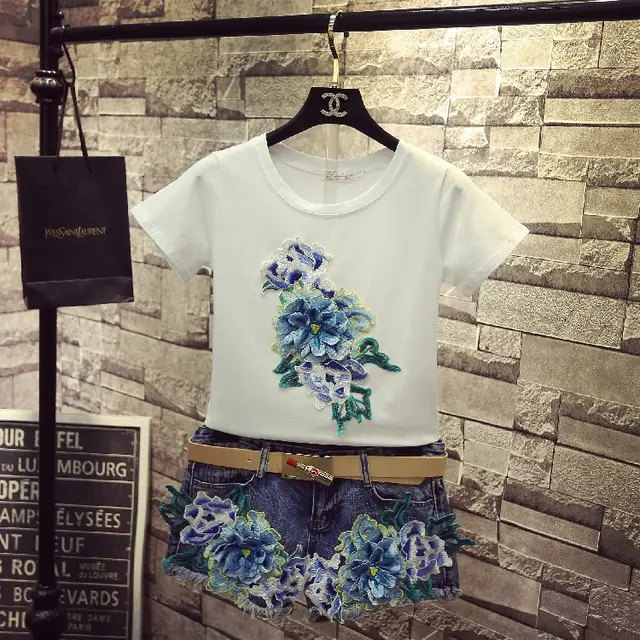 Ripped Embroidered Peony Denim Long sleeved Jacket Looks Thin Trendy Blue Peony Short Sleeve - Shop at LoveMi