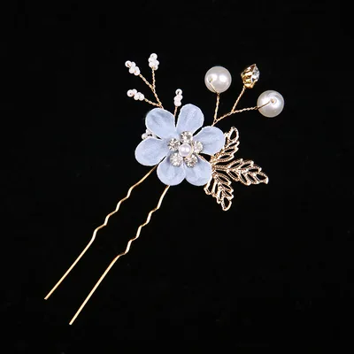 Flower Pearl U shaped Hair Fork Blue - Shop at LoveMi