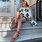 white with navy and gold floral print