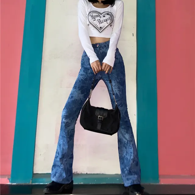 Women's Tie Dyed Bootcut Jeans High Waist Slim Skinny Fit Blue - Shop at LoveMi