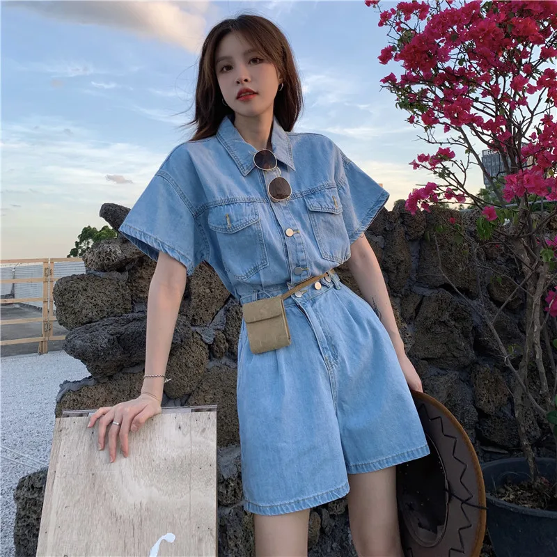 Workwear Denim Jumpsuit Women Summer Thin Blue - Shop at LoveMi