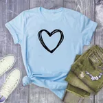 Heart Print T Shirt Women Short Sleeve O Neck Loose Tshirt Summer Women Causal Tee Shirt Tops Clothes Camisetas Mujer - Blue